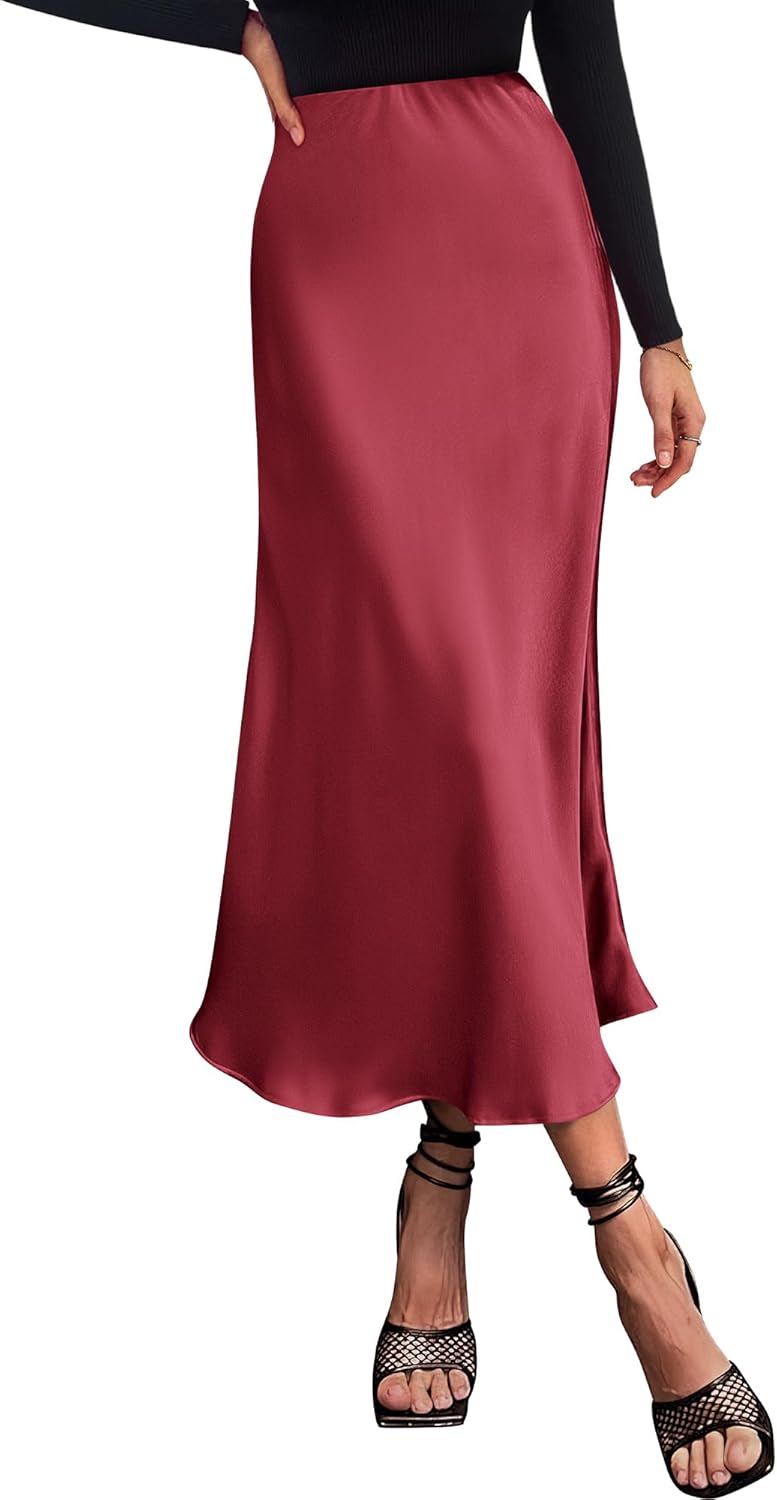 Elegant High Waist Satin Midi Skirt for Women by BTFBM