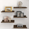Floating Shelves 5-Pack Walnut - Sturdy Lipped Ledges for Wall Decor