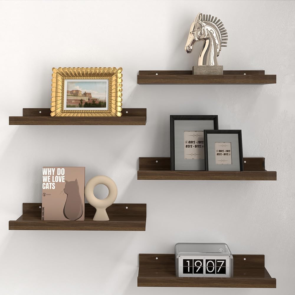 Floating Shelves for Wall Decor - 5 Set Walnut Shelves