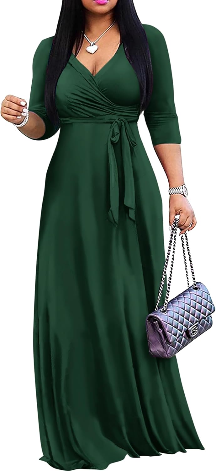 FANDEE Women's Maxi Dress - Bohemian Summer Long V-Neck Style