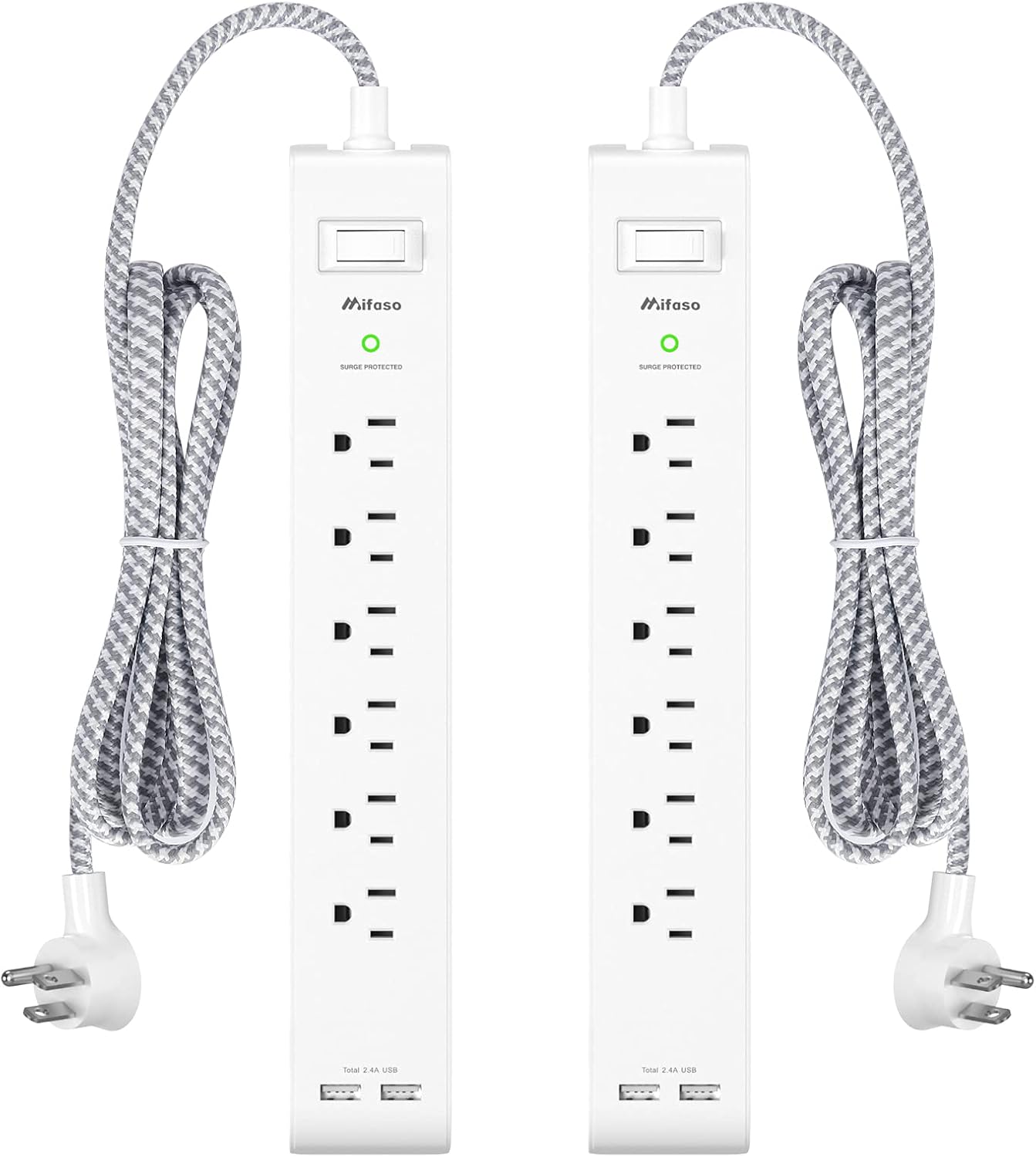 2 Pack Power Strip with 15FT Cord and 6 Outlets for Home