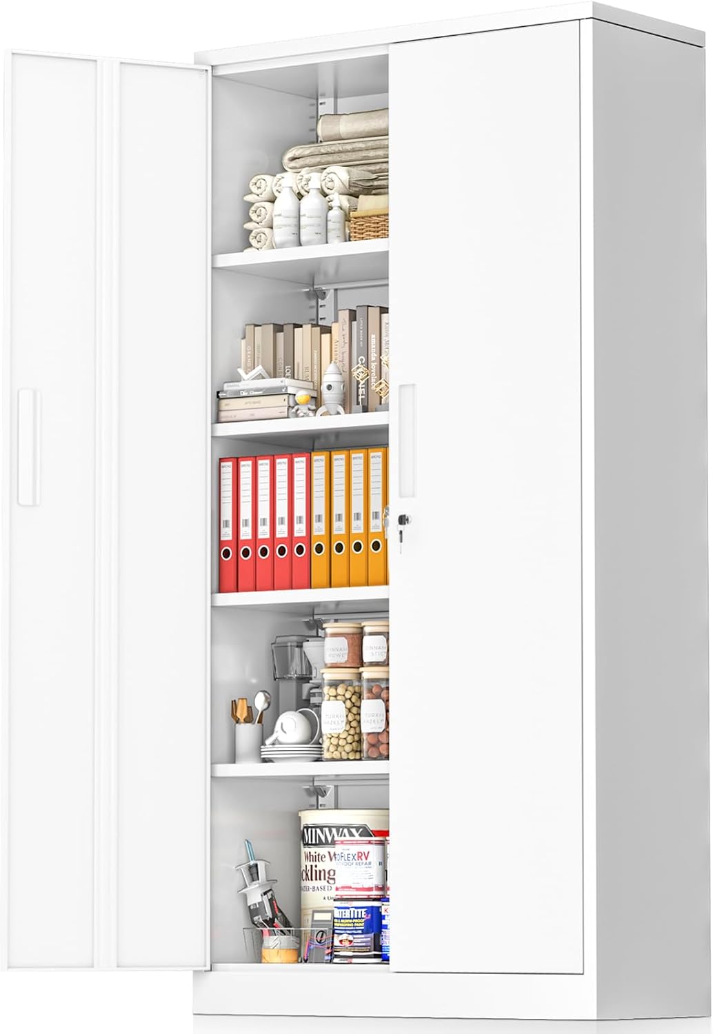 Greenvelly White Metal Storage Cabinet for Home Office and Garage