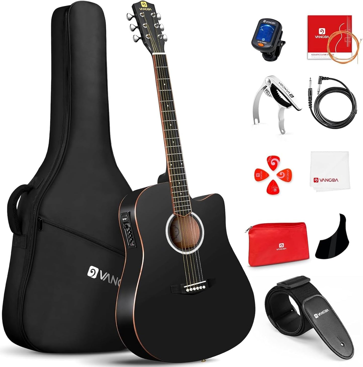 Vangoa Cutaway Acoustic-Electric Guitar Bundle - Upgraded Starter Kit