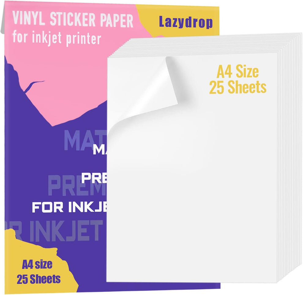 Sticker Inject Friendly 25 Matte Waterproof Vinyl Sticker Sheets - Inkjet Printer Friendly ...