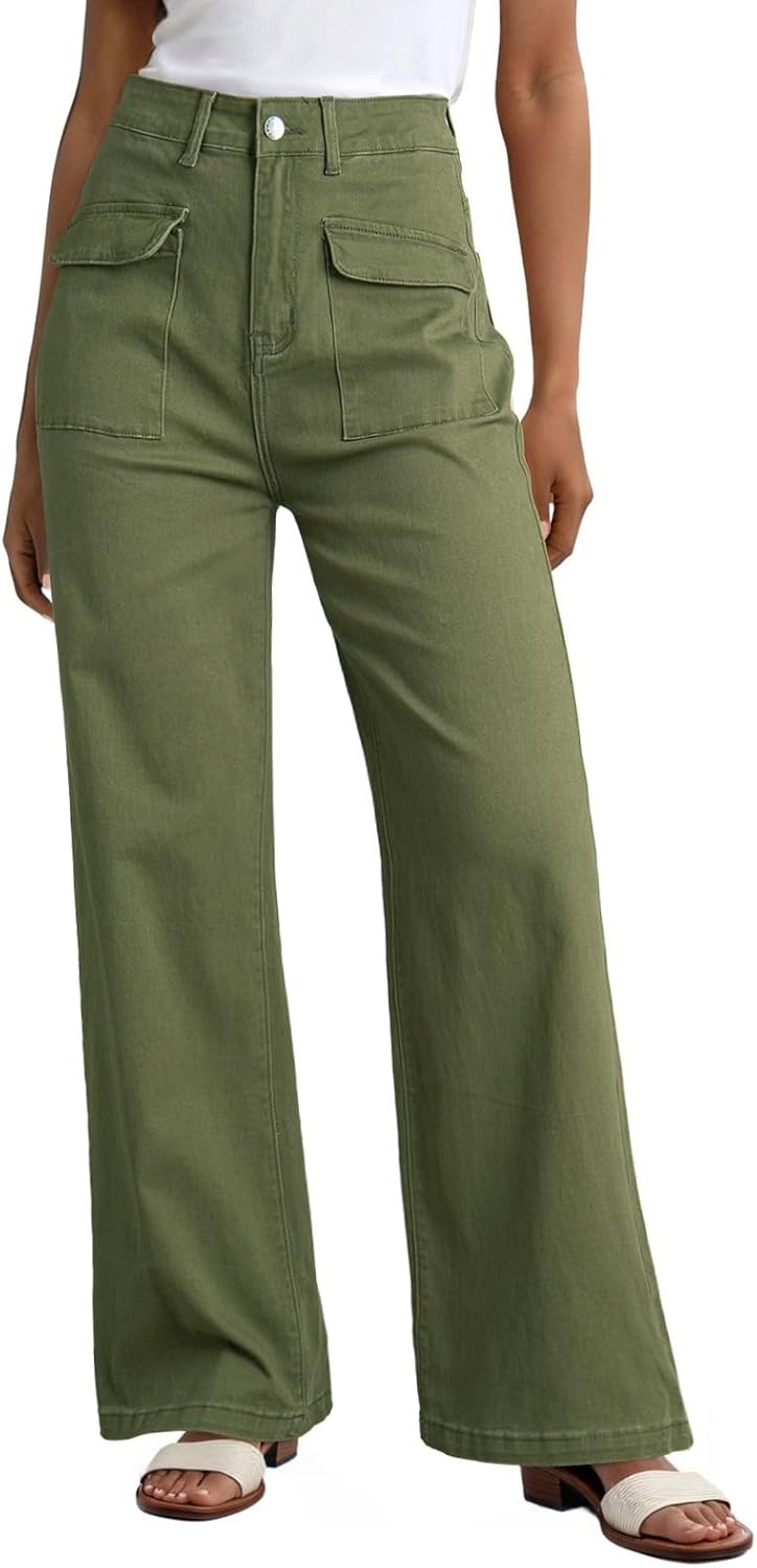 Dokotoo Womens Cargo Pants Baggy Wide Leg High Waist Casual Wear
