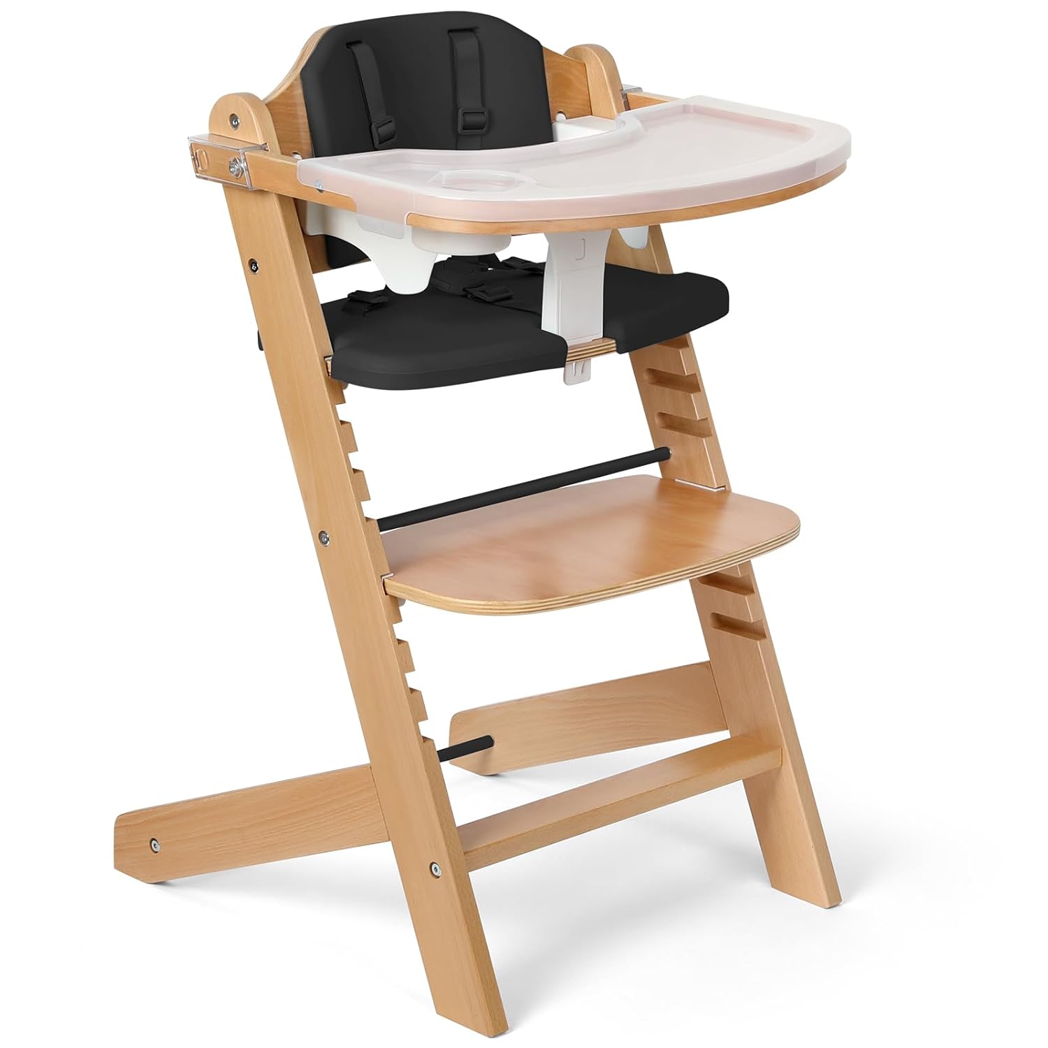 Natural Wooden High Chair for Babies & Toddlers - Safe & Easy Clean
