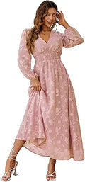 Simplee Women Boho Floral Maxi Dress Flowy V Neck - Elegant Everyday