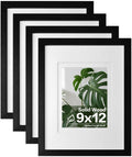 9x12 Picture Frames 4PCS Black Wood with Plexiglass - Sturdy Display