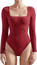 Women Square Neck Long Sleeve Bodysuit - Flattering Thong Fit Women's
