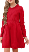 Girls Sweater Dress Crew Neck Long Sleeve for Ages 4-14
