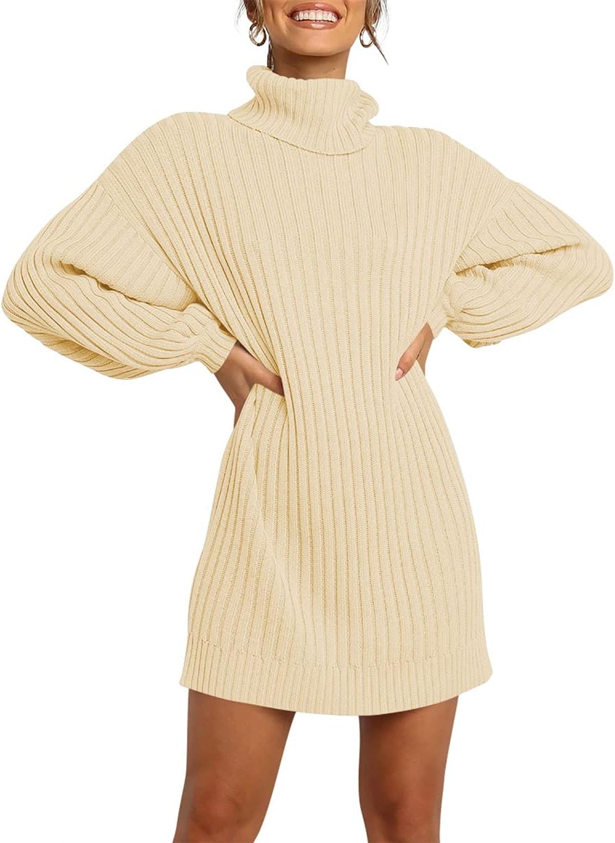 Oversized Sweater Dress for Women - Turtleneck Batwing Style