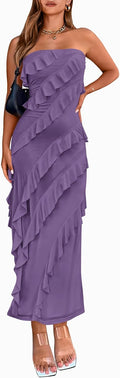 Strapless Midi Ruched Bodycon Dress - Elegant Summer Cocktail Wear