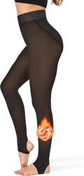 Women's Fleece Lined Sheer Look Thermal Tights - High Waist Warm