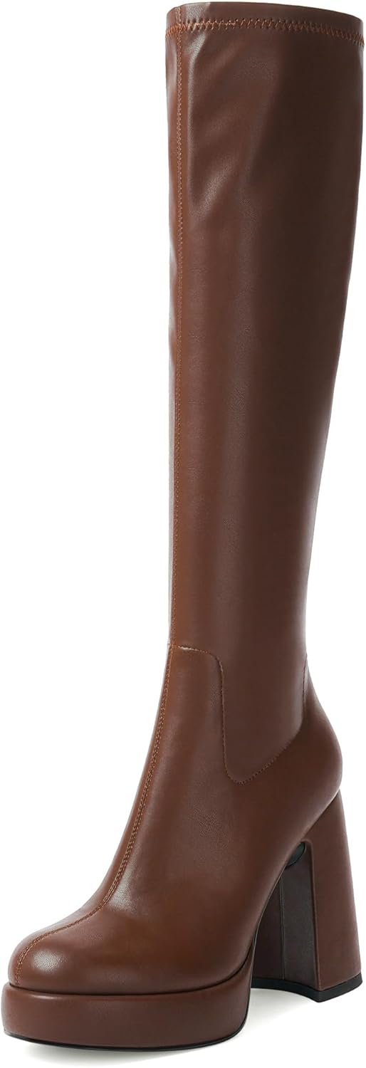 Platform Knee High Boots for Women with Chunky Heel Design