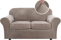 Real Velvet Plush 3 Piece Stretch Sofa Cover for Loveseat - Taupe