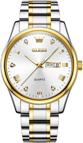 Men's Casual Stainless Steel Watch with Day-Date - Gold Silver Black