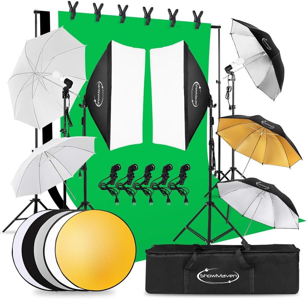 Photography Lighting Kit with Background Support and Softboxes