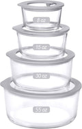 Glass Food Containers with Glass Lid - 4 Pack Round Leak Proof Set