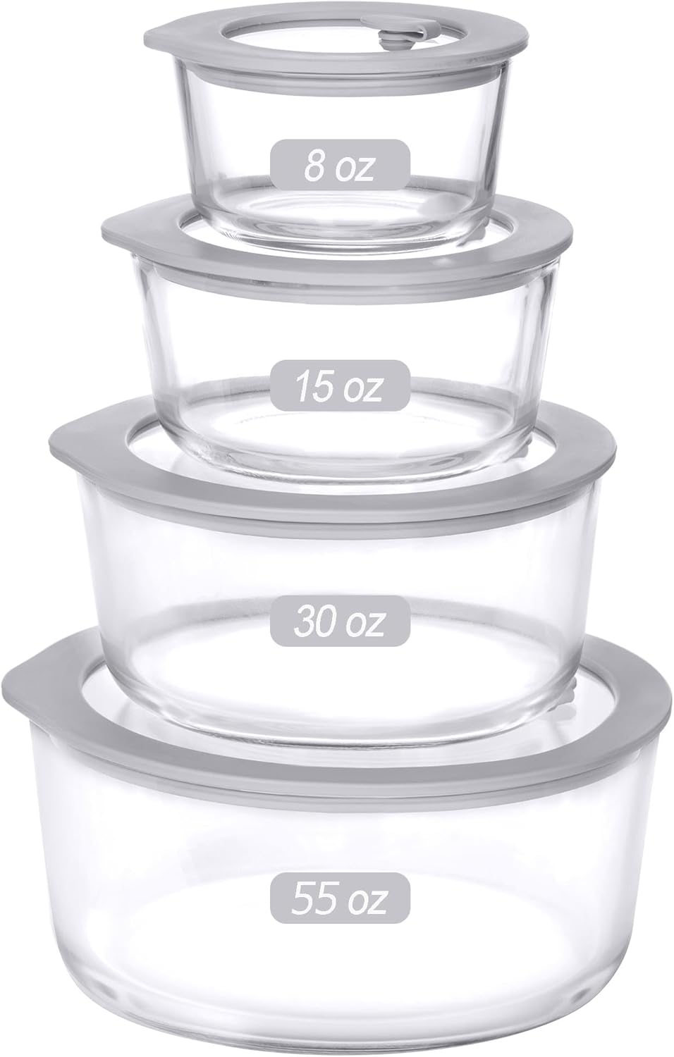Glass Food Containers with Glass Lid - Large 4 Pack Round Shape