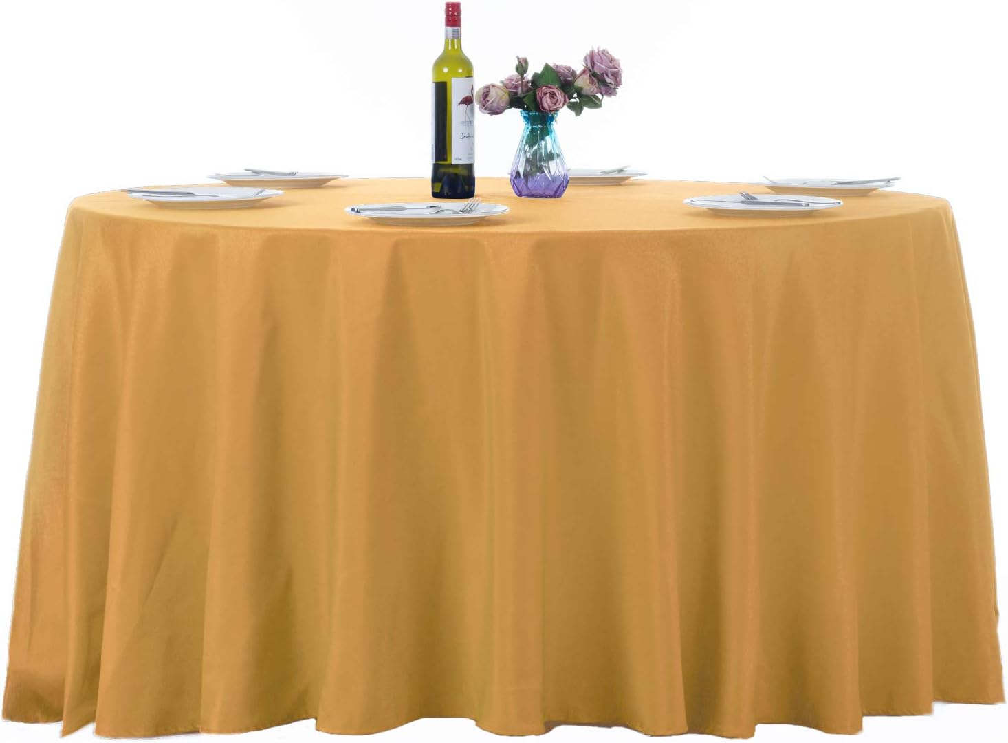 120 Inch Gold Round Tablecloth Set for Weddings and Events