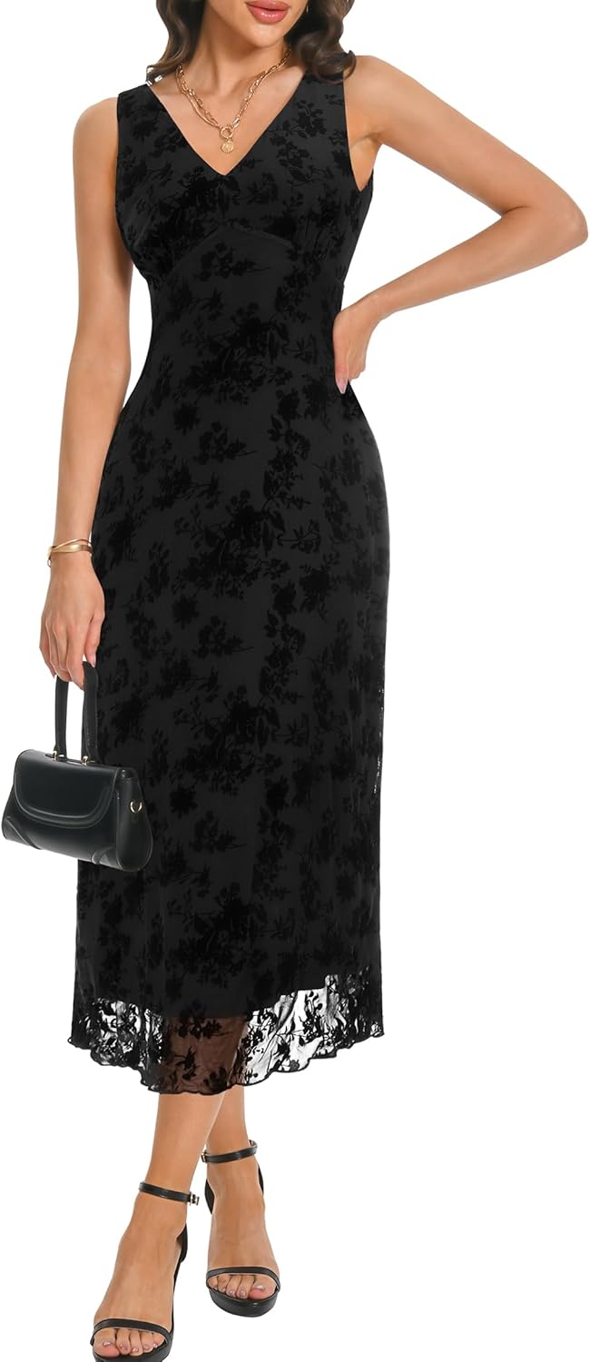 Women's Sexy V Neck Sleeveless Mesh Maxi Dress for Summer Fun