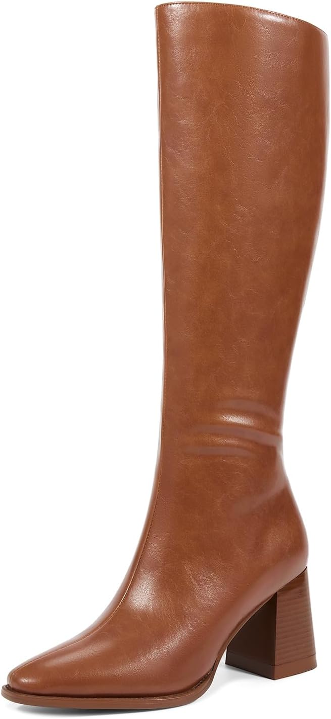 Wetkiss Rhinestone Low Chunky Pointed Toe Knee High Boots