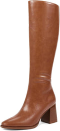 Rhinestone PU Knee High Chunky Pointed Toe Boots for Women - Sparkly