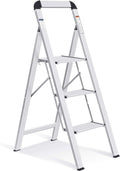 KINGRACK Aluminium 3 Step Ladder - Lightweight, Foldable Step Stool