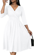 Nmoder Women's Wrap Dress Midi A-Line V Neck 3/4 Sleeve - Flattering