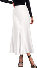 KIRUNDO Satin High Waisted Maxi Skirt - Flowy A-Line Comfort