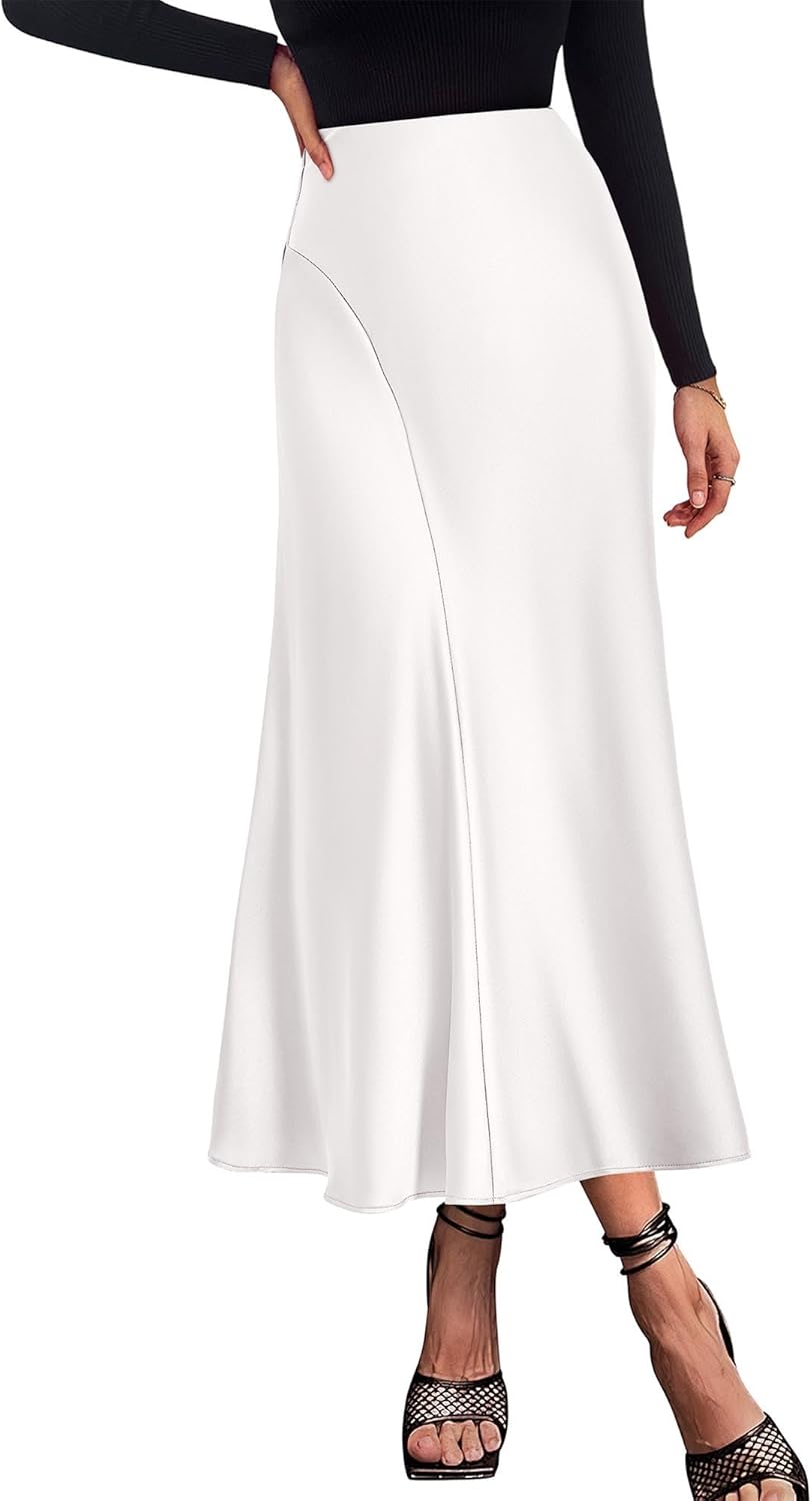 KIRUNDO Women's Satin Elastic High Waisted Maxi Skirt for All