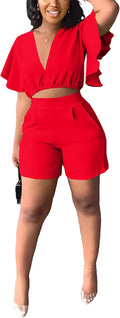 Fooullaide Womens Summer 2 Piece Outfit Set - Sexy Crop Top & High can