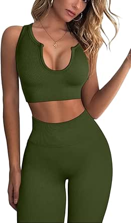 QINSEN Workout Outfits for Women: Ribbed Seamless Yoga Set
