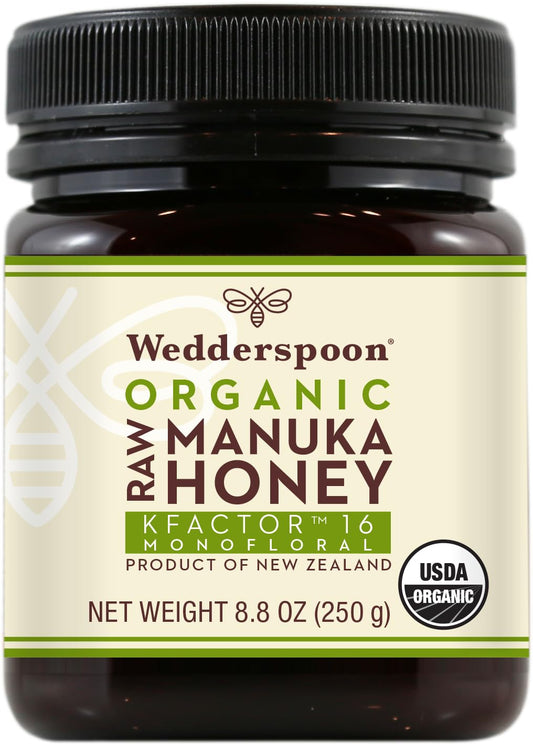 Wedderspoon Raw Organic Manuka Honey KFactor 16+ for Wellness