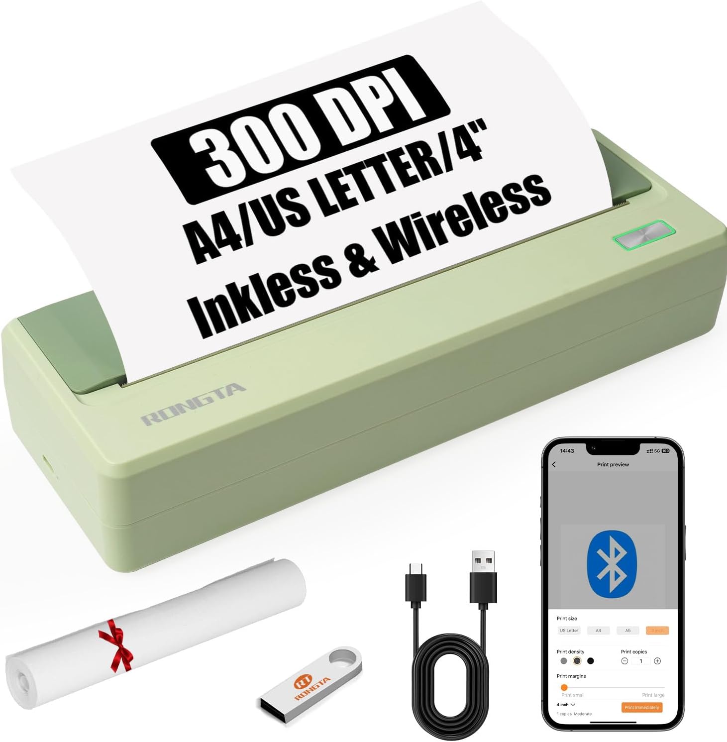 Rongta Inkless Portable Printer for Travel and Home Use