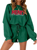 Women 2 Piece Christmas Sweat Shorts Set - Oversized Cozy Lounge Sets