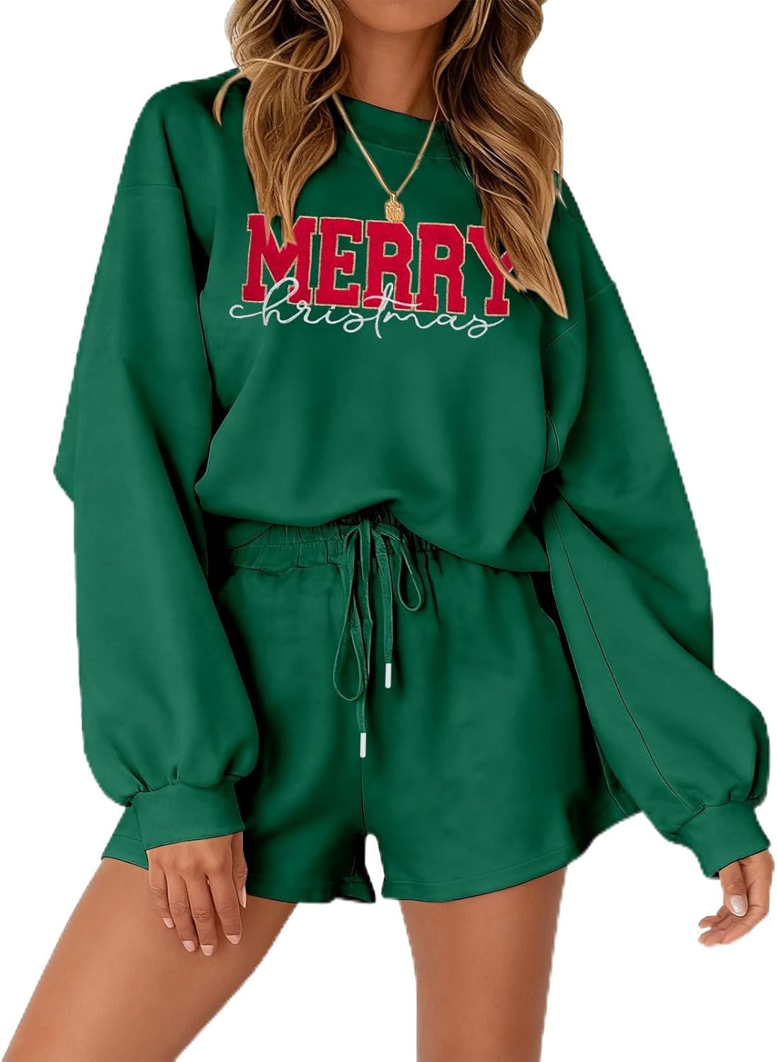 MYHALF Women 2 Piece Outfits Christmas Sweat Shorts Sets Review