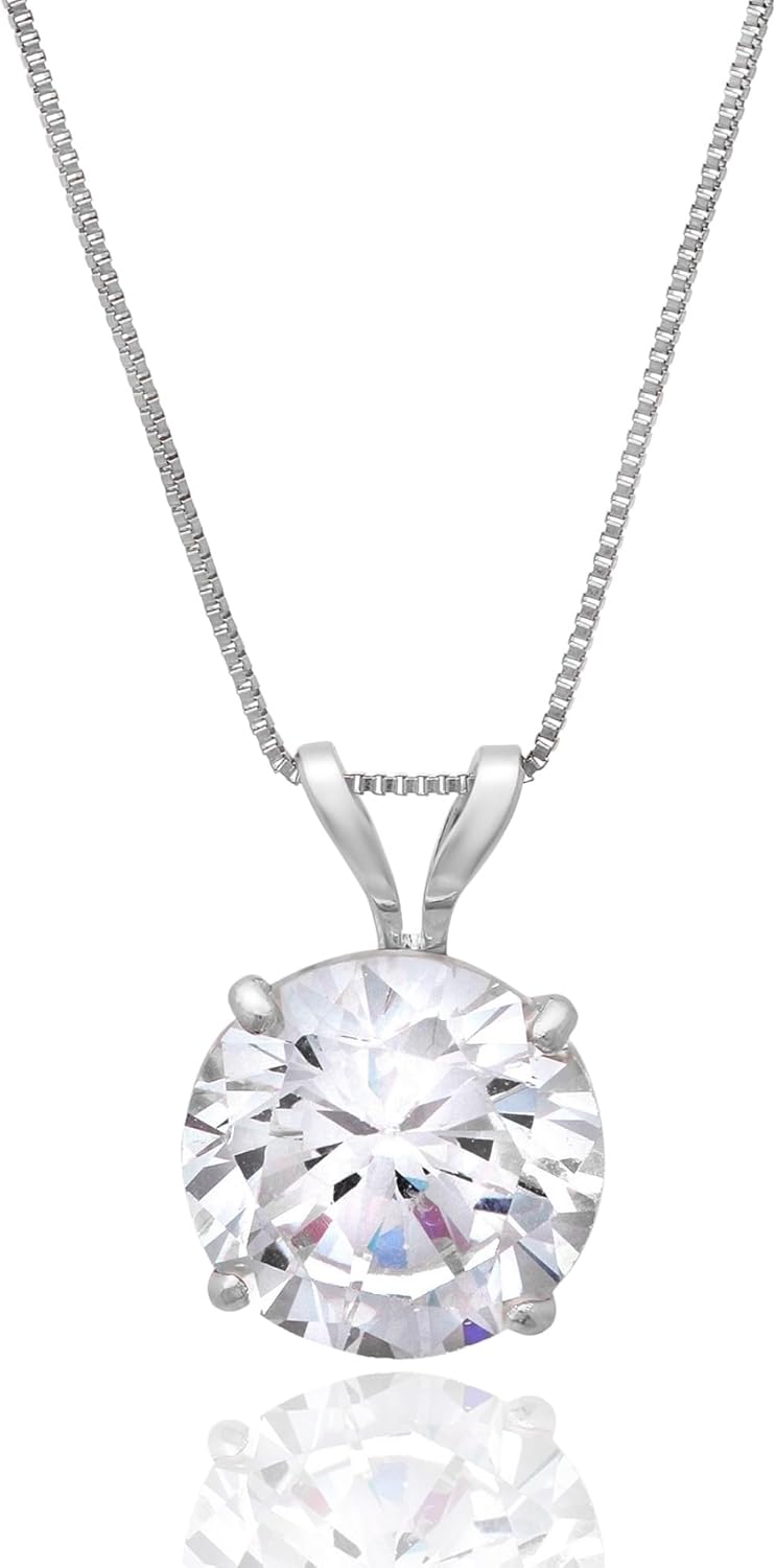 14k Gold 8mm Round Solitaire Cubic Zirconia Pendant Necklace