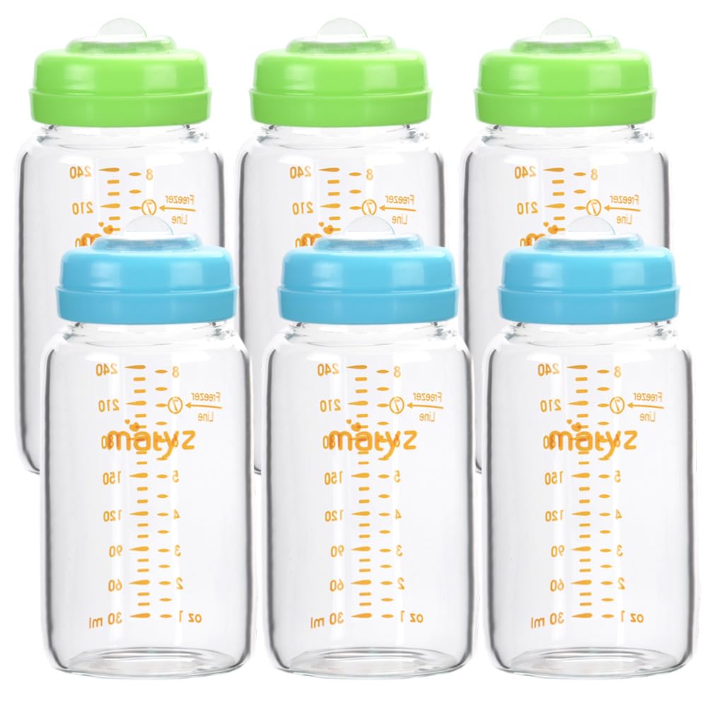 Matyz Glass Breastmilk Storage Bottles - Safe & Versatile 6 Pack