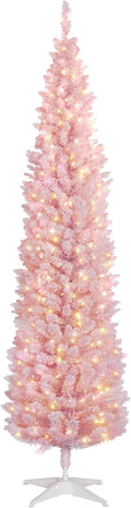 HOMCOM 7ft Tall Pre-Lit Slim Noble Fir Christmas Tree for Decor
