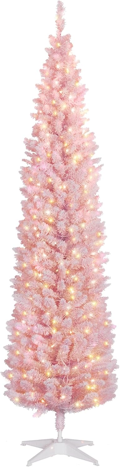 HOMCOM 7ft Tall Pre-Lit Slim Noble Fir Christmas Tree for Decor