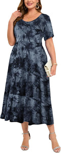 Plus Size Summer Maxi Dress L-6XL - Flowy Short Sleeve with Pockets