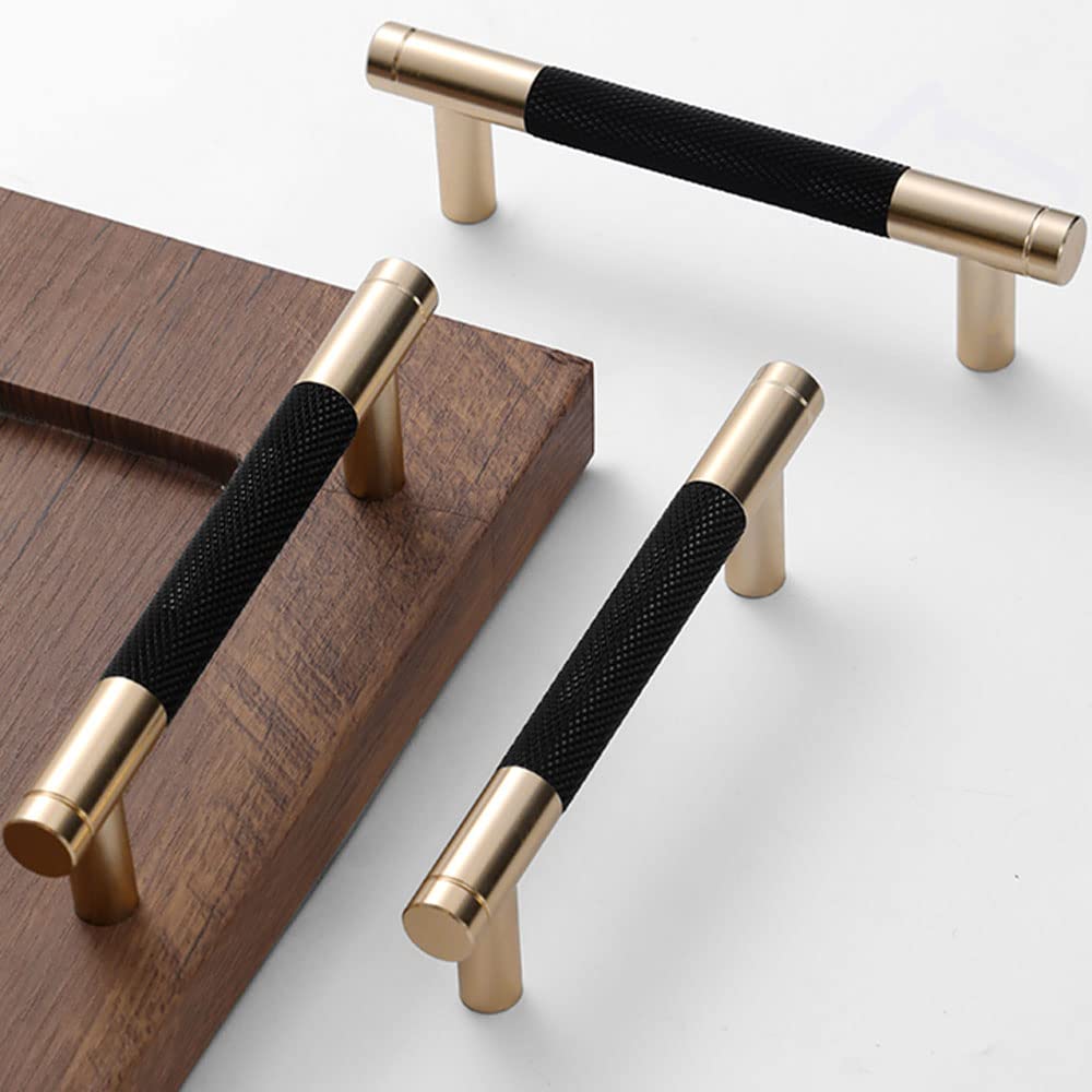 24 Pack 3 3/4 Inch Gold and Black Knurled Bar Pulls for Cabinets