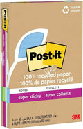 Post-it 100% Recycled Super Sticky Notes, Lined 4 in. x 6 in. - Large