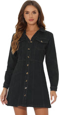 Allegra K Women's Denim Dress Button Down V Neck - Flattering A-line