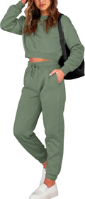 Women 2 Piece Jogger Set Crop Top and Drawstring Pants - Comfortable