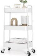TOOLF 3-Tier Metal Rolling Cart with Wheels - Compact, Heavy-Duty