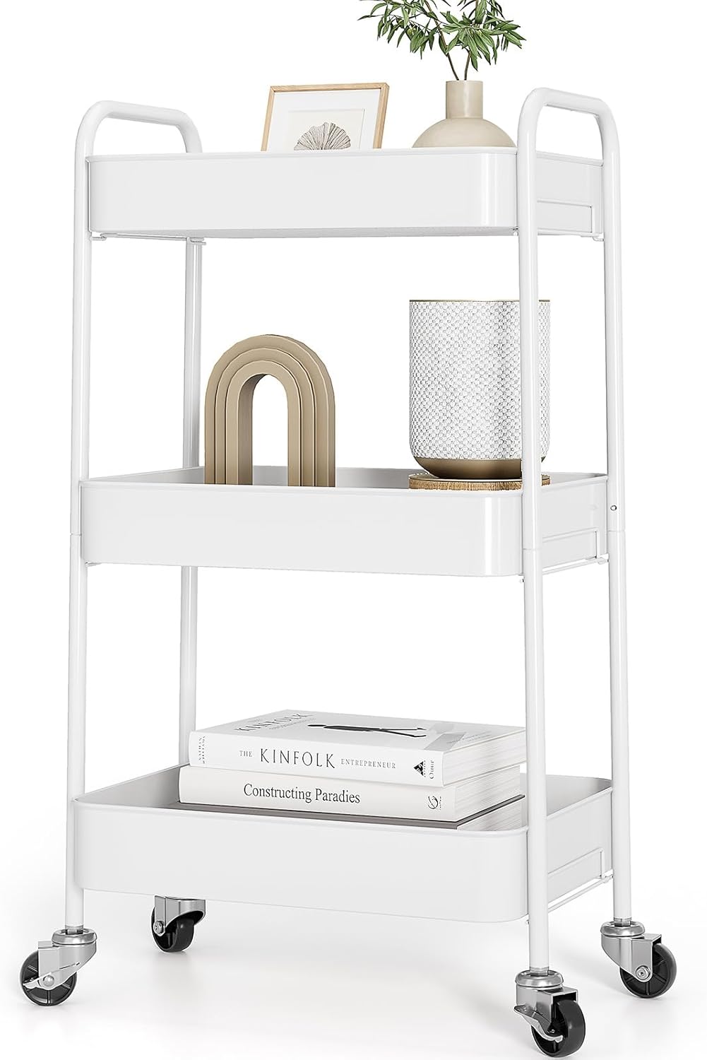 TOOLF 3-Tier Metal Rolling Cart for Kitchen, Office & More