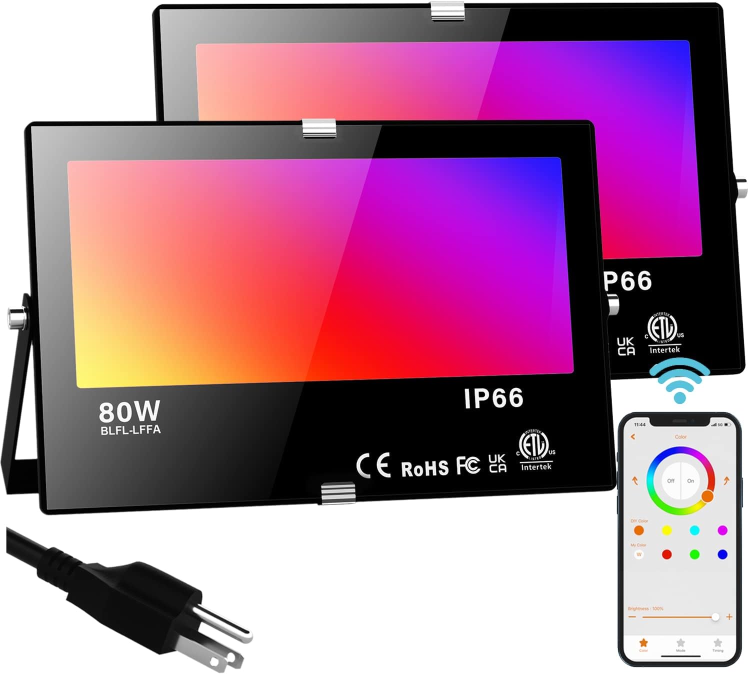 LED Flood Light Outdoor with Bluetooth Control and RGB Colors