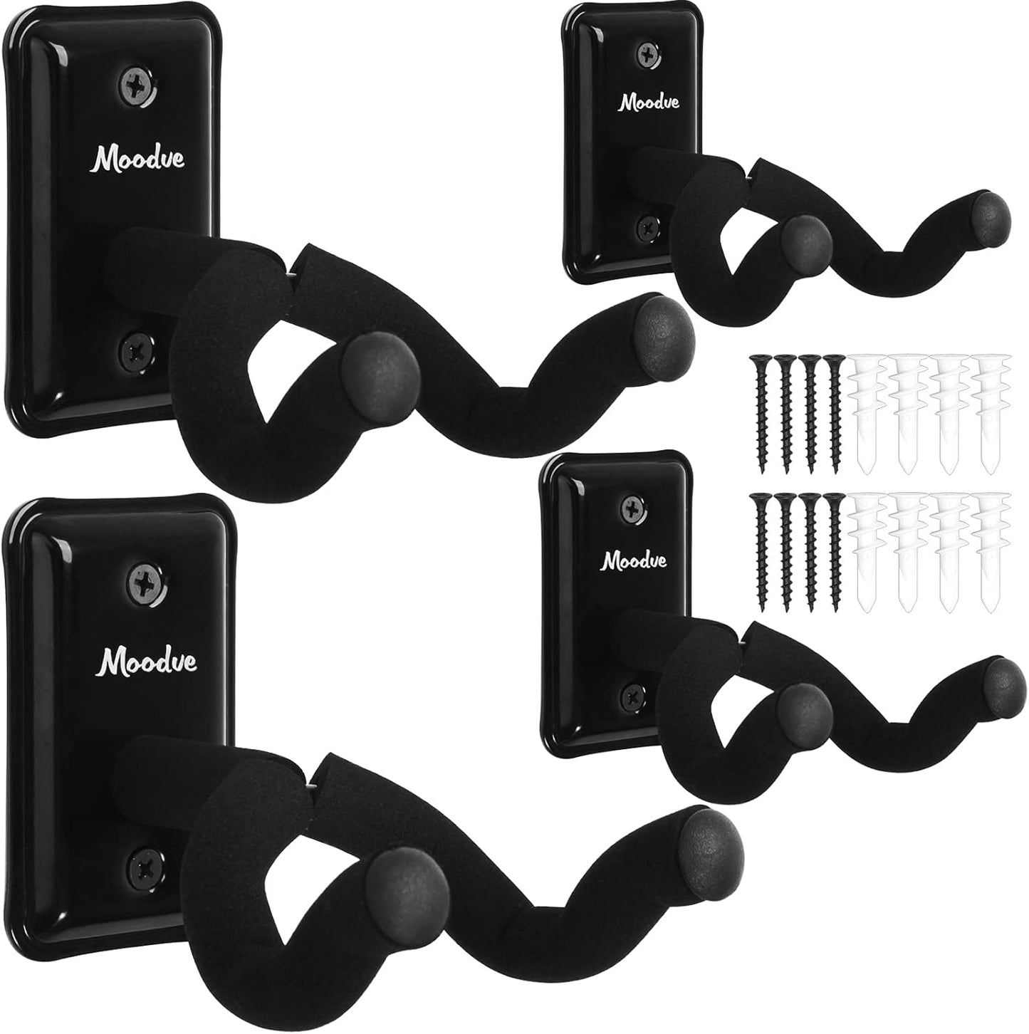 Securely display 4 guitars with sturdy wood hangers by Moodve